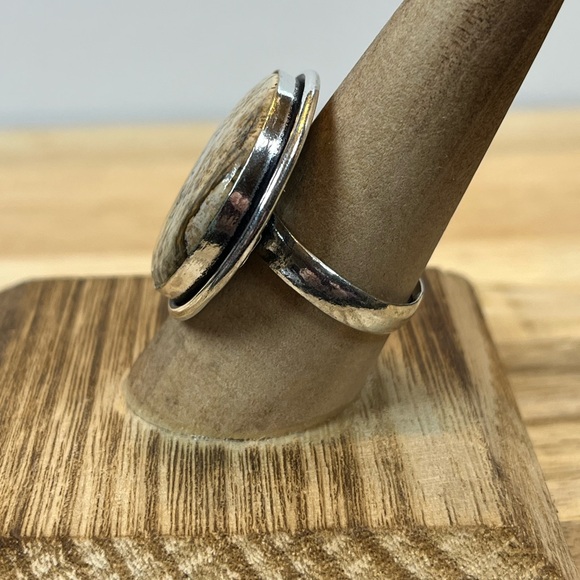 SILVER PLATED PICTURE JASPER GEMSTONE RING STAMPED 925 SIZE 9.75-10 - Picture 3 of 8